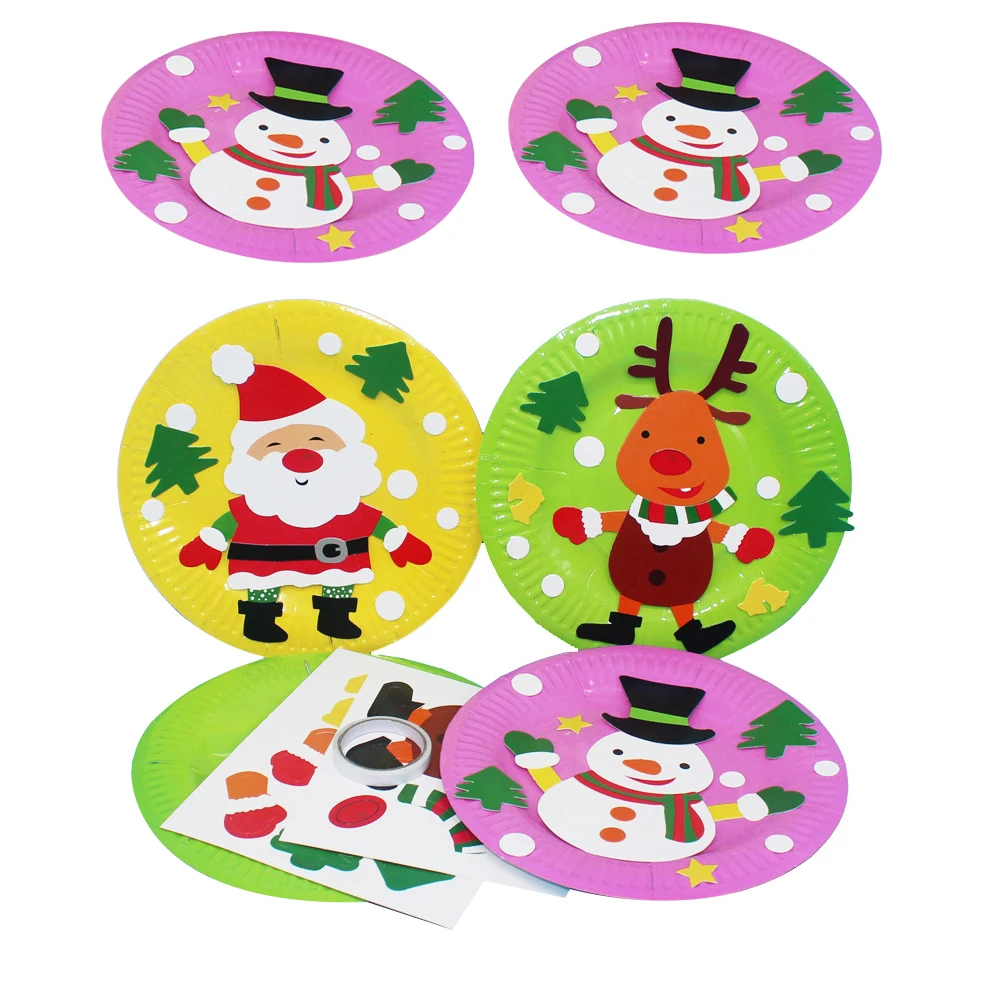 

6 Pcs Dishes Sticker Toys Kids Christmas DIY Handmade Tray Sticker Toys Painting Crafts Supplies Cartoon Patterns