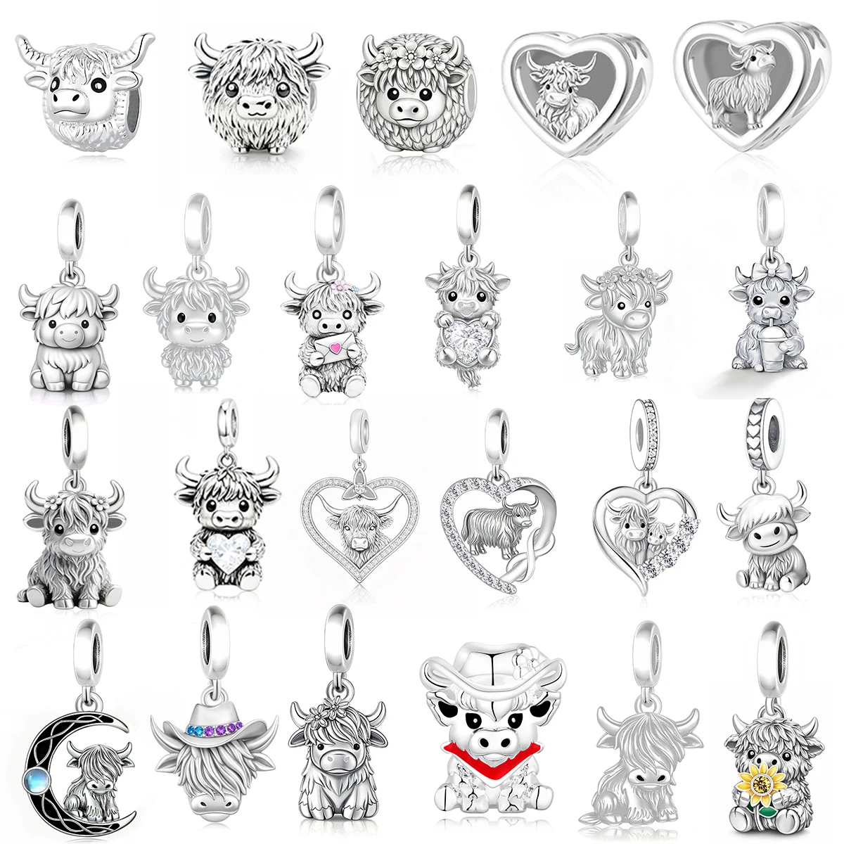 Original design of Highland Bull series bead pendant, DIY bracelet jewelry gift, environmentally friendly copper electroplating