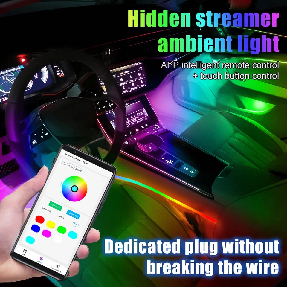 30in1 Symphony Car Ambient Light RGB 128 Color Universal Car Lnterior Led Strip Acrylic Backlight Guide Symphony Atmosphere Lamp