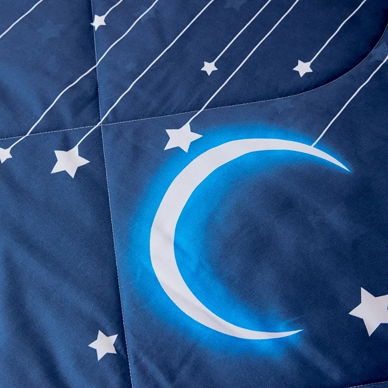 3pcs/set Summer Quilt Set Blue Star Moon Air Conditioning Comforter+Pillowcases Double Home Bed Blanket For Adult Kids 180*220cm