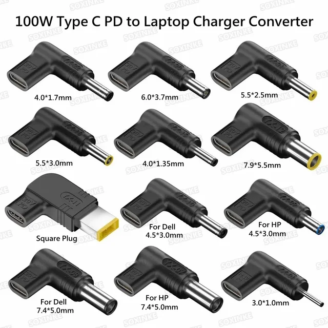 PD 100W Typ C do uniwersalnej ładowarki do laptopa Konwerter do Asus Lenovo Hp Dell Acer Samsung USB C Szybka ładowarka Adapter Złącze