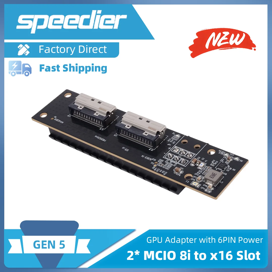 GEN 5 2*MCIO 8I To PCIE 5.0 X16 Slot GPU Adapter Card 6PIN Power Supply XIC 0516PEV2