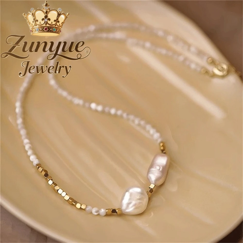 

Ожерелье из пресноводного жемчуга в стиле барокко, универсальное и высококачественное, нишевая цепочка на ключицу с ожерельями из бисера, модные ювелирные изделия класса люкс