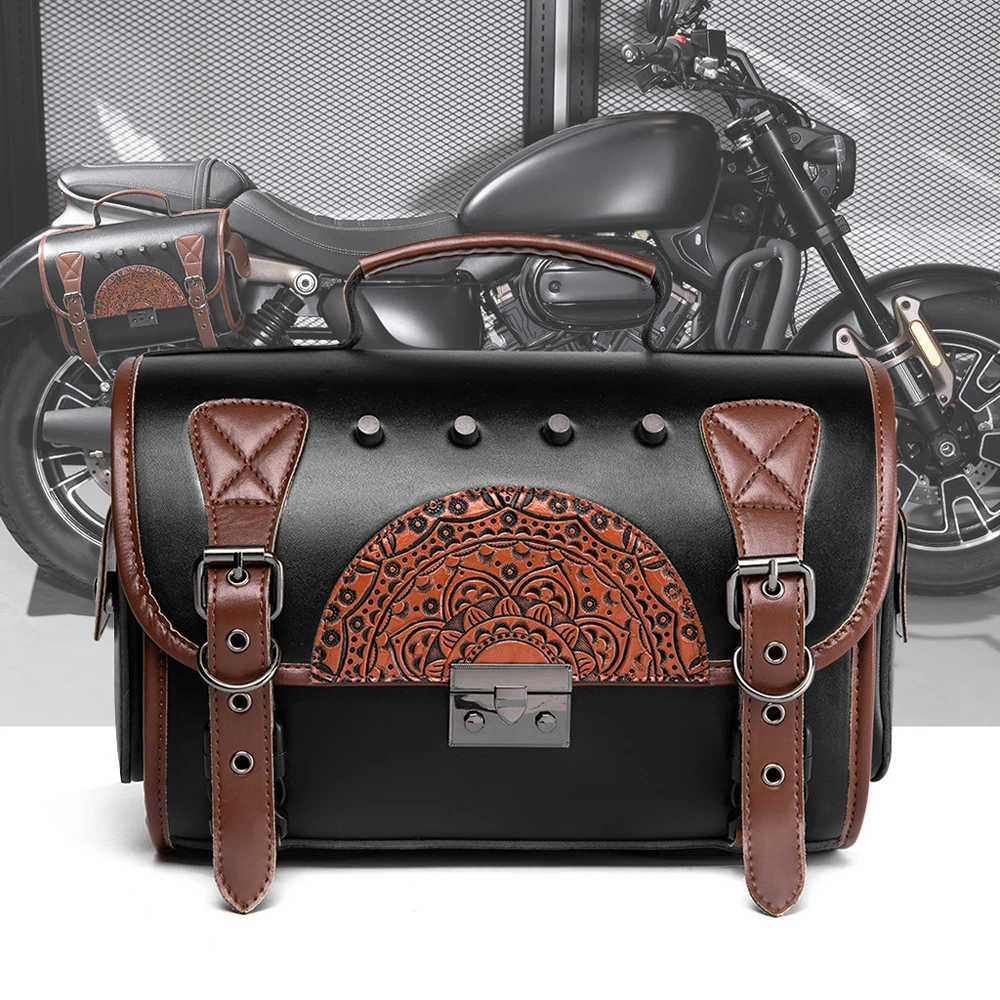 SHELKSBAG Retro Punk Universal Motorcycle Saddle Bags with Password Anti-theft Messenger Bag PU Leather Skull Side Tool Bag