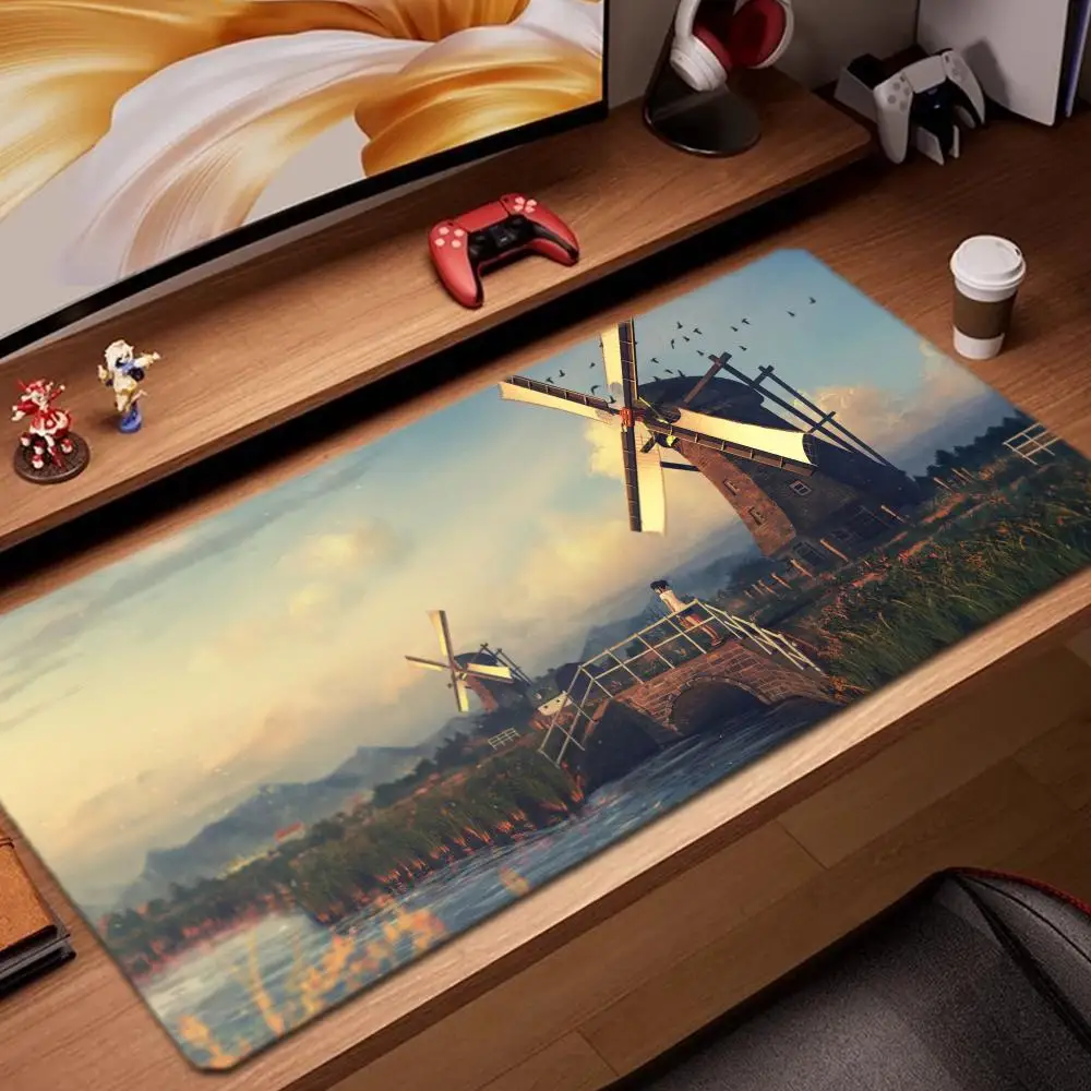 

anime windmill Mouse Pad Game Accessories keyboard pad XXL large locking edge 900X400 mm table mat Gaming mousepad