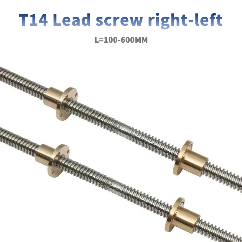 1PC 304 stainless steel T14 Lead Screw right-left length100-1000mm OD 14mm Lead 3mm with nut for 3D Printer part