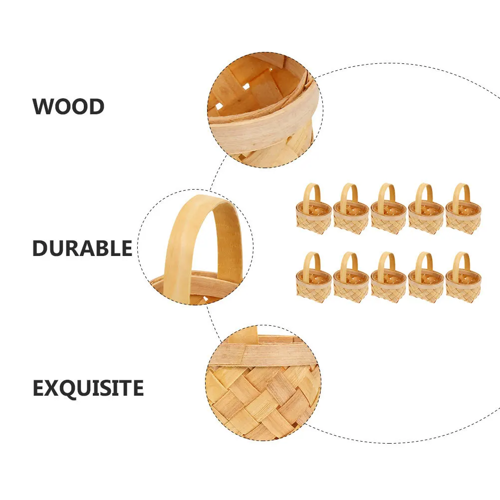 

10Pcs Miniature Decorative Baskets Natural Wooden Material Rustic Style Candy Gift Box for Wedding Celebration Decor