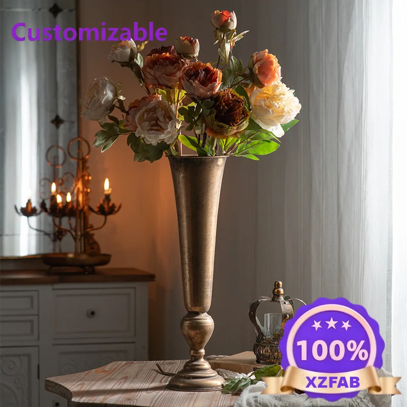 Factory Direct 2026 European vintage gold vase wedding decoration props feature restaurant desktop iron ornaments florist flower
