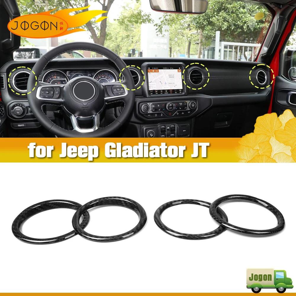 JT For Jeep Gladiator Overland Mojave Rubicon 2020 -2025 Real Carbon Fiber Center Ventilator Grille Ring Panel Protection 4PCS