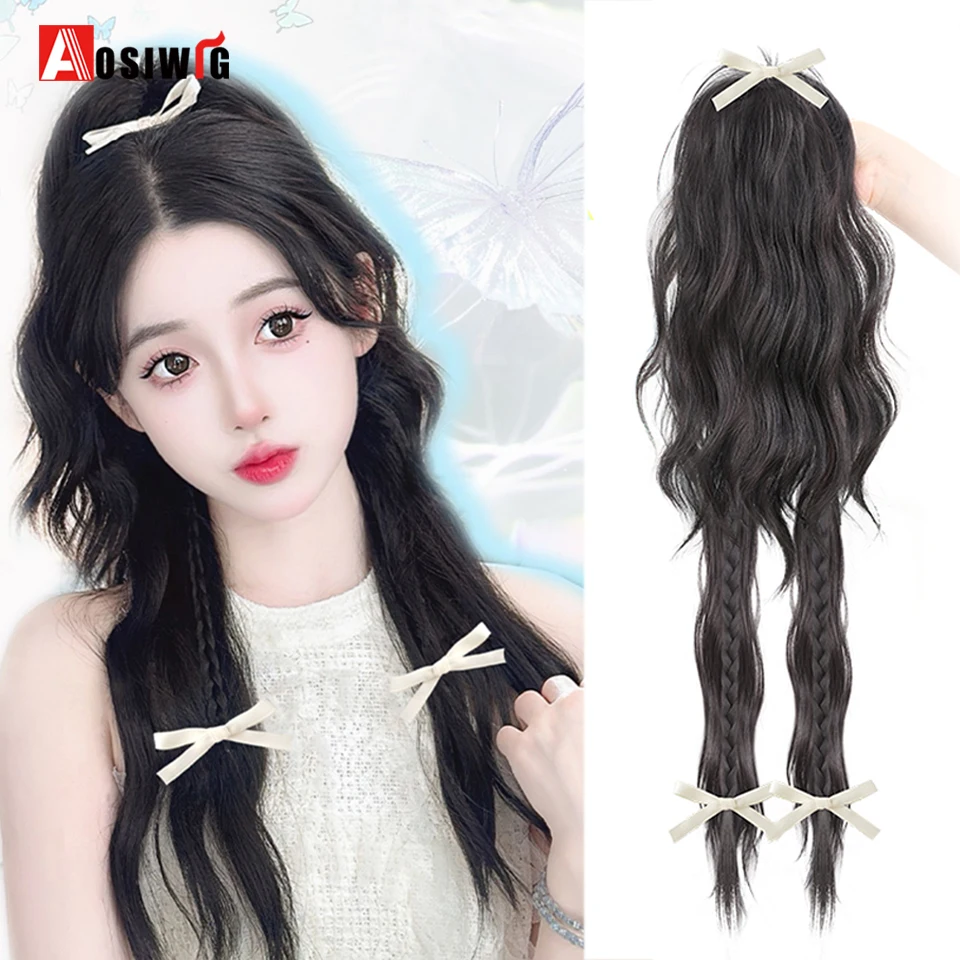 Synthetic Water ripple boxing braid ponytail wig Claw Clip On Ponytail Hair Extension Hair For Women Waterfall Half Tie High Pon