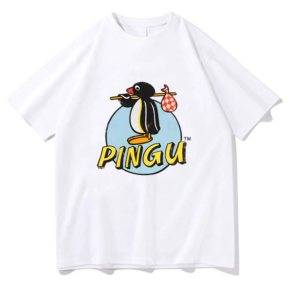 Pingu Classic Logo Natural T-Shirt Women Men Round Neck Penguin Tee Shirt Harajuku Clothes Classic Comfortable Chic Y2K Tees