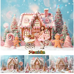 Christmas Gingerbread House Backdrop Photography Winter Xmas Tree Candy Decor Cake Smash Kids Portrait Photo Background Studio