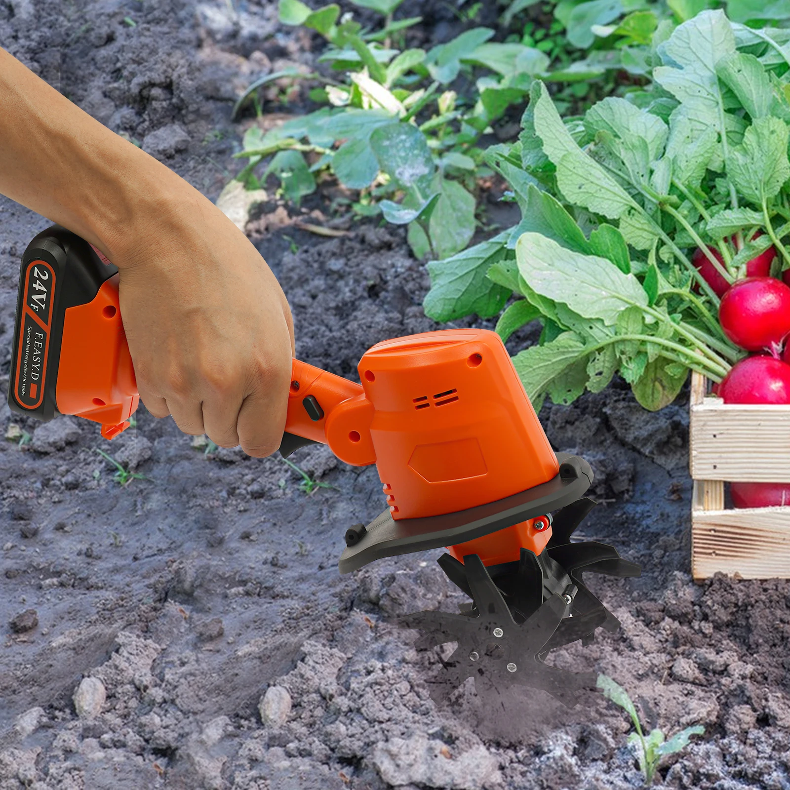 Akku-Räuchergrubber, 21 V, Mini-elektrische Gartenfräsmaschine, tragbare Mikrofräse mit Verlängerungsstange für Gärten – Detail 7