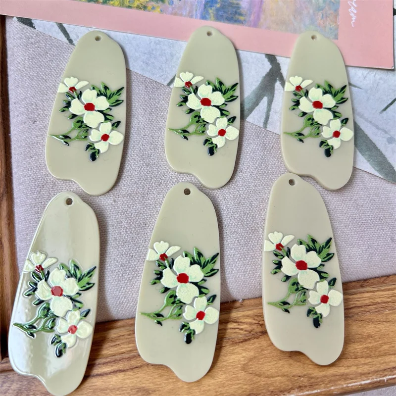 

New arrived 40pcs/lot color flowers pattern print geometry shape acrylic beads diy jewelry garment pendant accessory