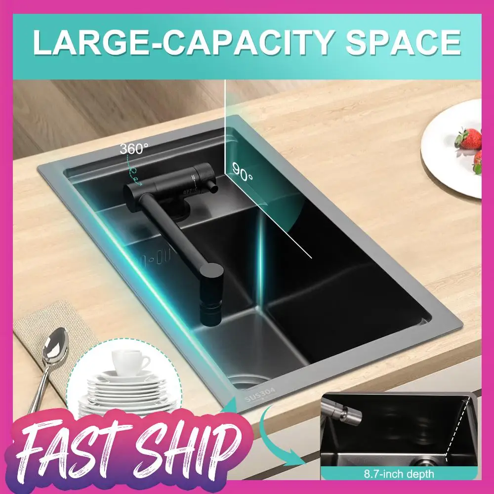 

16.9 X 9.8 X 8.7 Inch Wet Bar Sink Undermount Single Bowl Kitchen Sink with Faucet 304 Stainless Steel for Home & Apartment