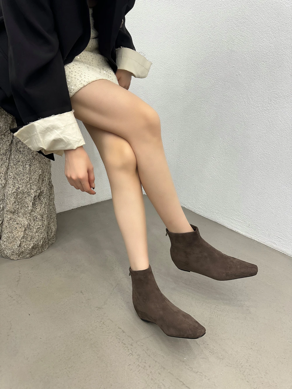 Round Toe Women Ankle Boots Chelsea Boots Woman Back Zipper Party Dress Shoes Wedge Mid Heels Winter Short Boots Woman Size 39