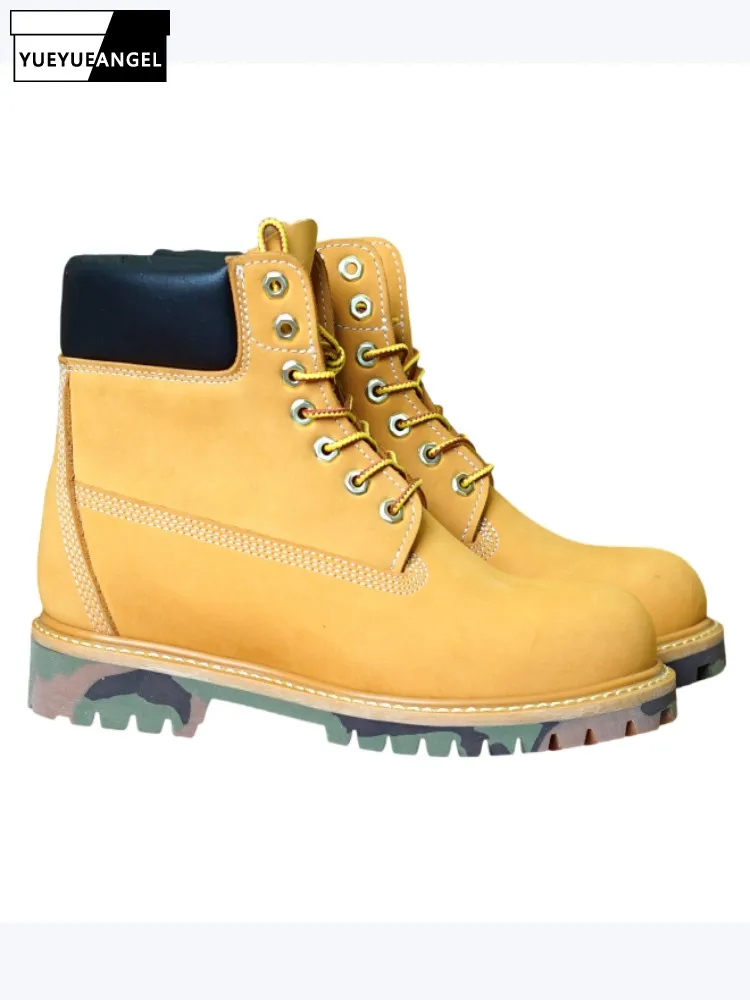 

Мужские мотоциклетные ботильоны в стиле ретро, высокие туфли из коровьей замши на плоской подошве со шнуровкой, повседневная рабочая одежда с круглым носком, износостойкая обувь