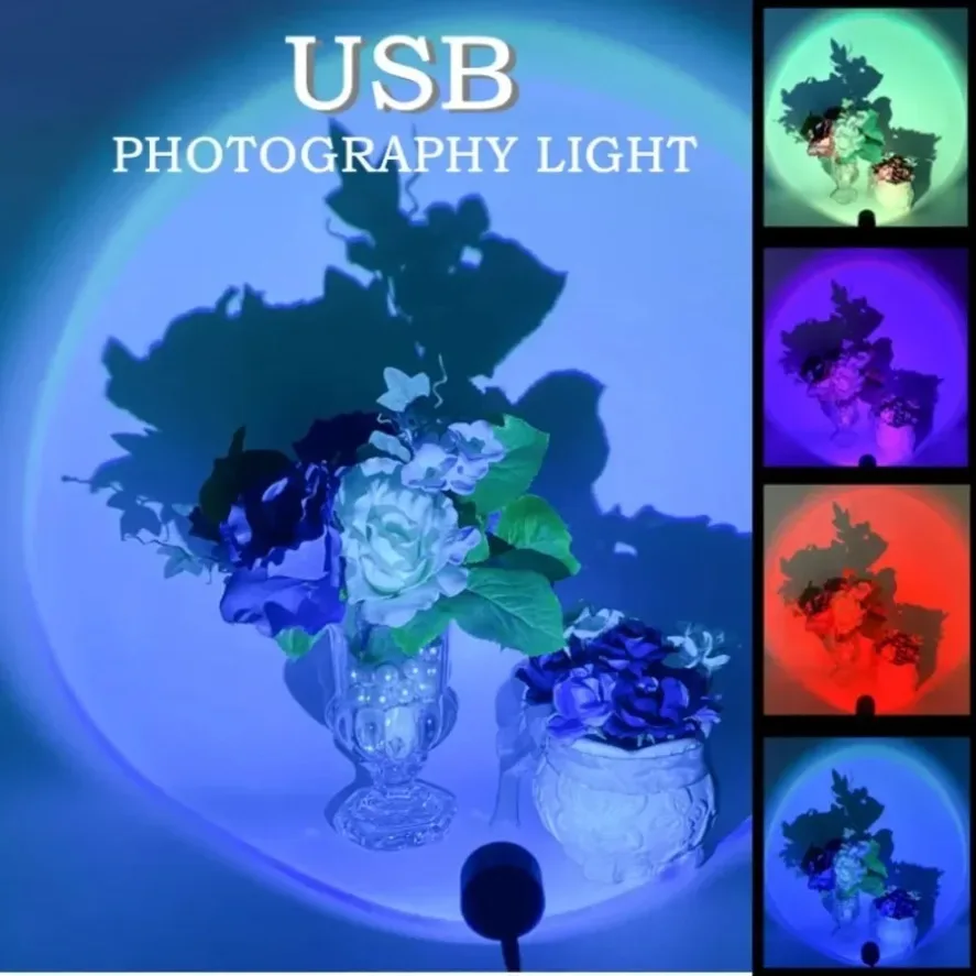 5V USB Photography Sunset Projector Light Mini Circle Projection Lamp Background Atmosphere Light for Photo Shooting Lighting