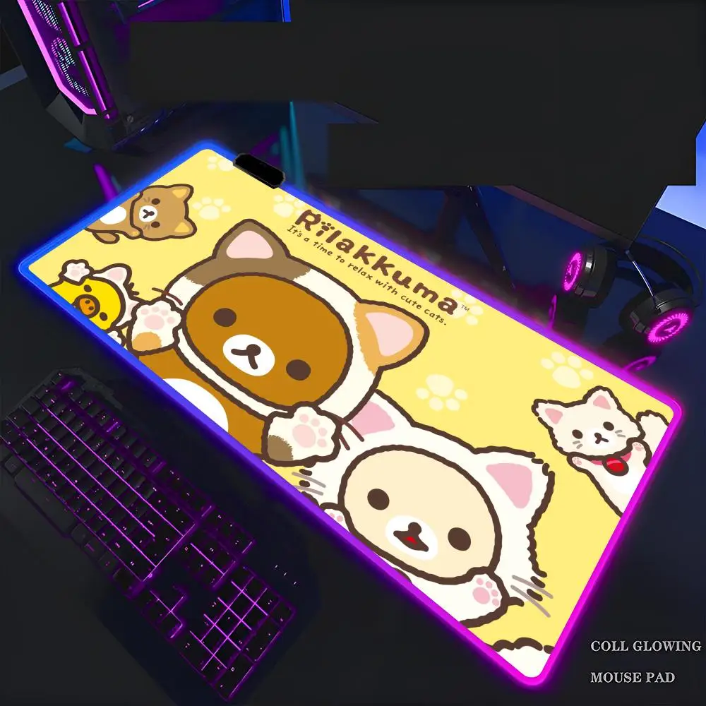 

Cute R-Rilakkuma MINISO Mouse Pad Mousepad Rgb Mouse Pad mouse pad grande Gaming Backlight Pc Accessories Gamer Keyboard Backlit Mat Desk Protector Mats Xxl Large Anime