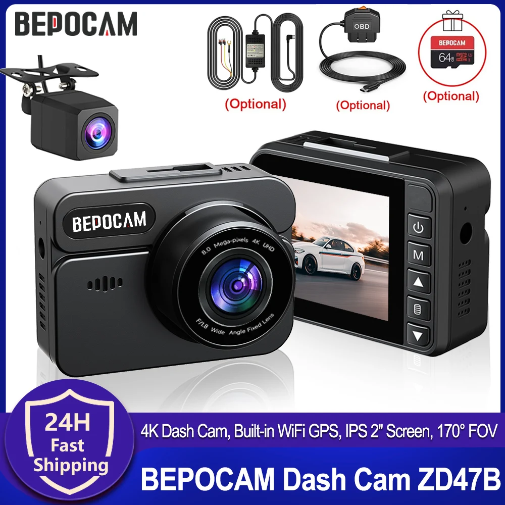 BEPOCAM Dash Cam 4K Built-in GPS WiFi Dash Car Camera IPS 2