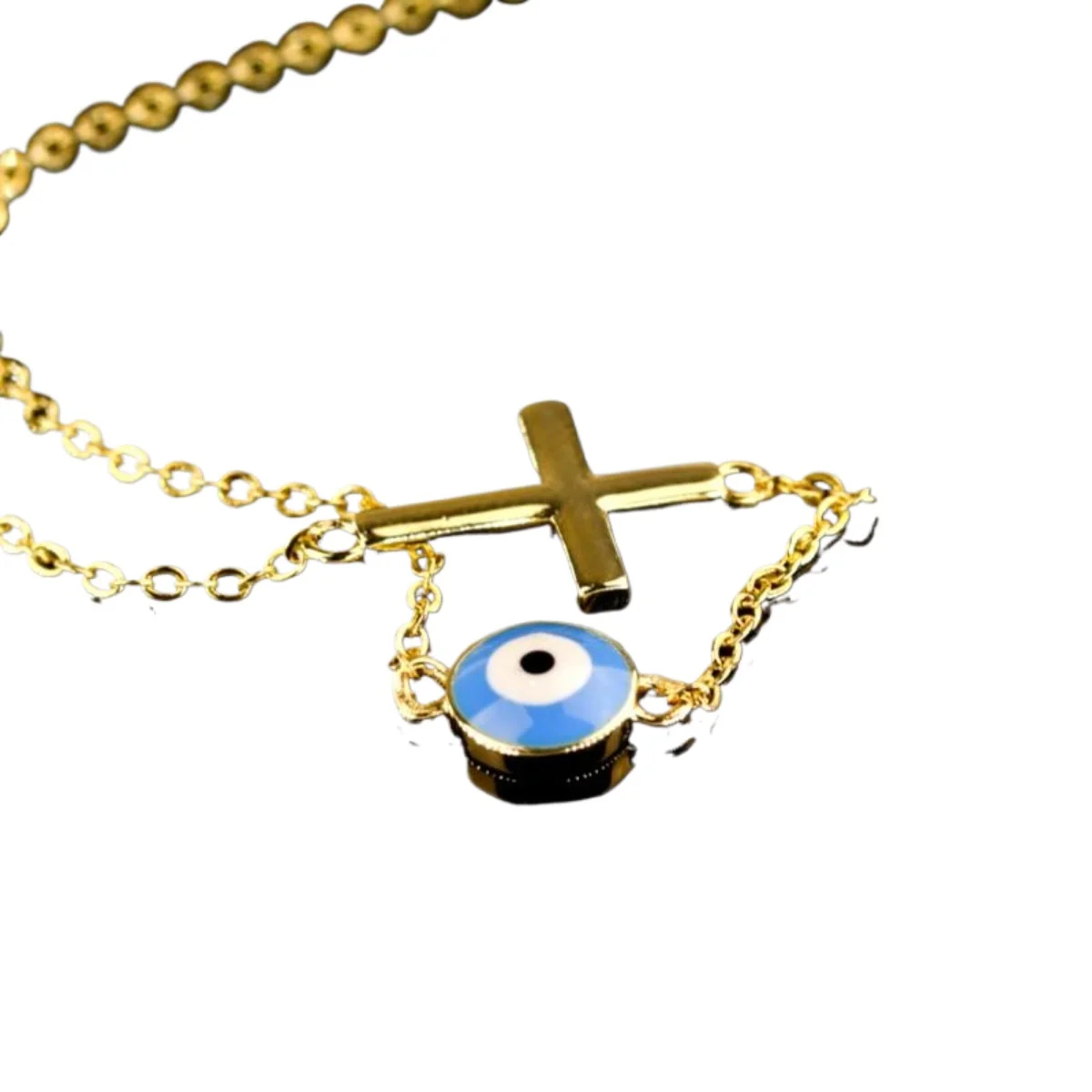 

JieLing Gold Plated Necklace with Evil Eye & Cross Pendant Double Charm Jewelry Elegant Gift for Women