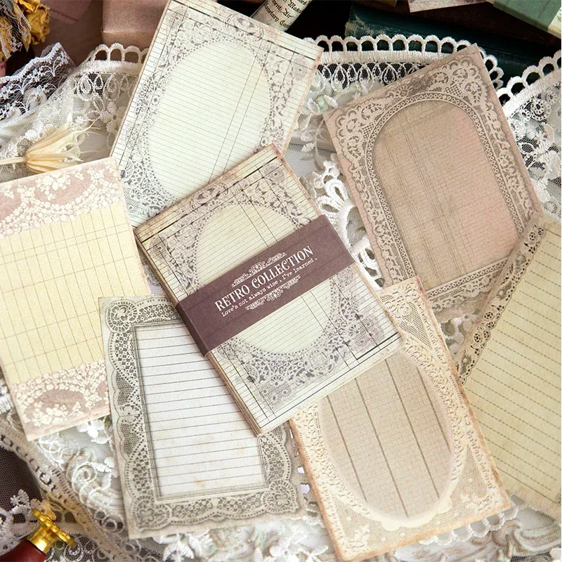 30Sheets Lace Flower Patterns Material Window Decoration Words Sticky Memo Paper Pads Supplies Notebooks Scrapbook 120*85MM