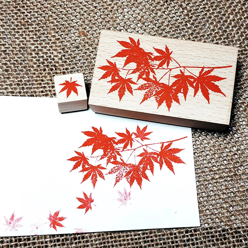 Autumn Leaves Rubber Stamp Seal for Journaling, Planner Scrapbook Letters & Book Decor, Vintage Style Wood Chapter Set