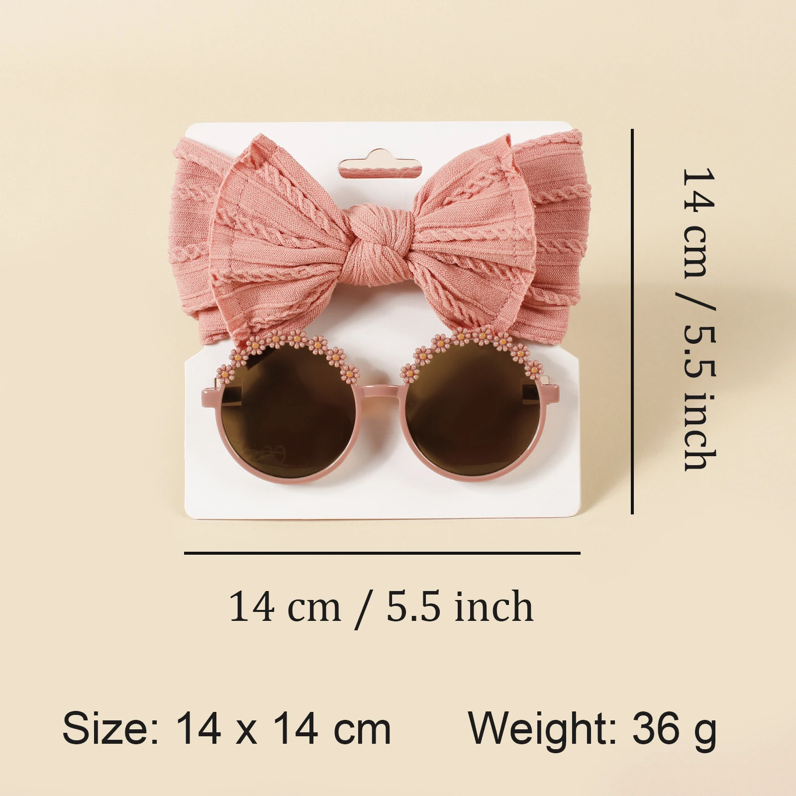 2pcs Kids Beach Round Frame Sunglasses Children Outdoor Hair Accessories Girls Jacquard Bow Headband Fashion Glassess Set