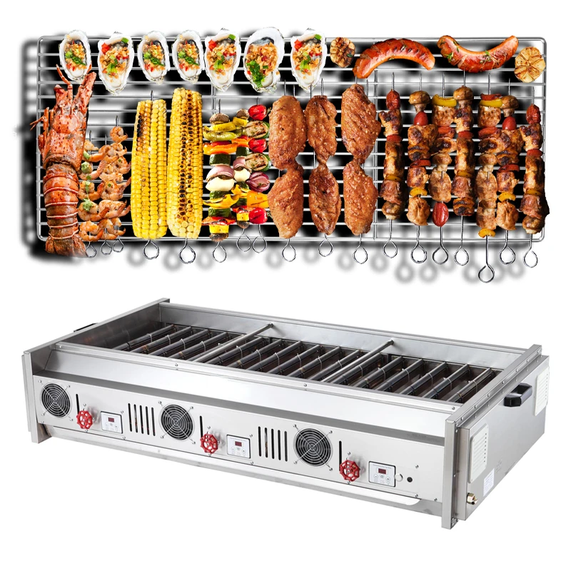 Barbecue gas grill kebabs and commercial restaurant indoor kitchen or outdoor use