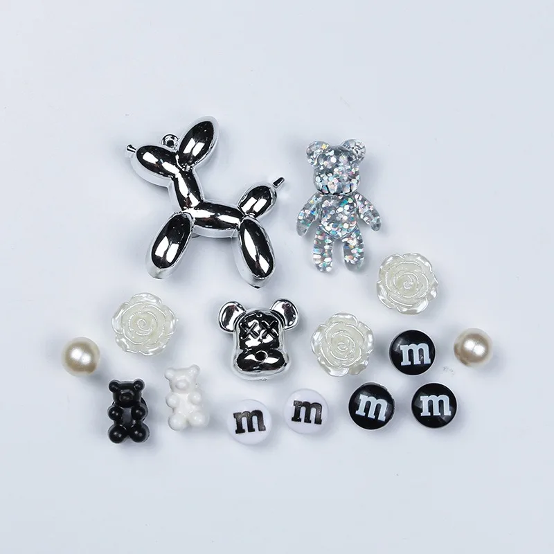 DIY Silver dog letter resin teddy bear Shoes Charms for Furry Ball Cute Holes Charms Designer Lovely Shoe Accessories All-match