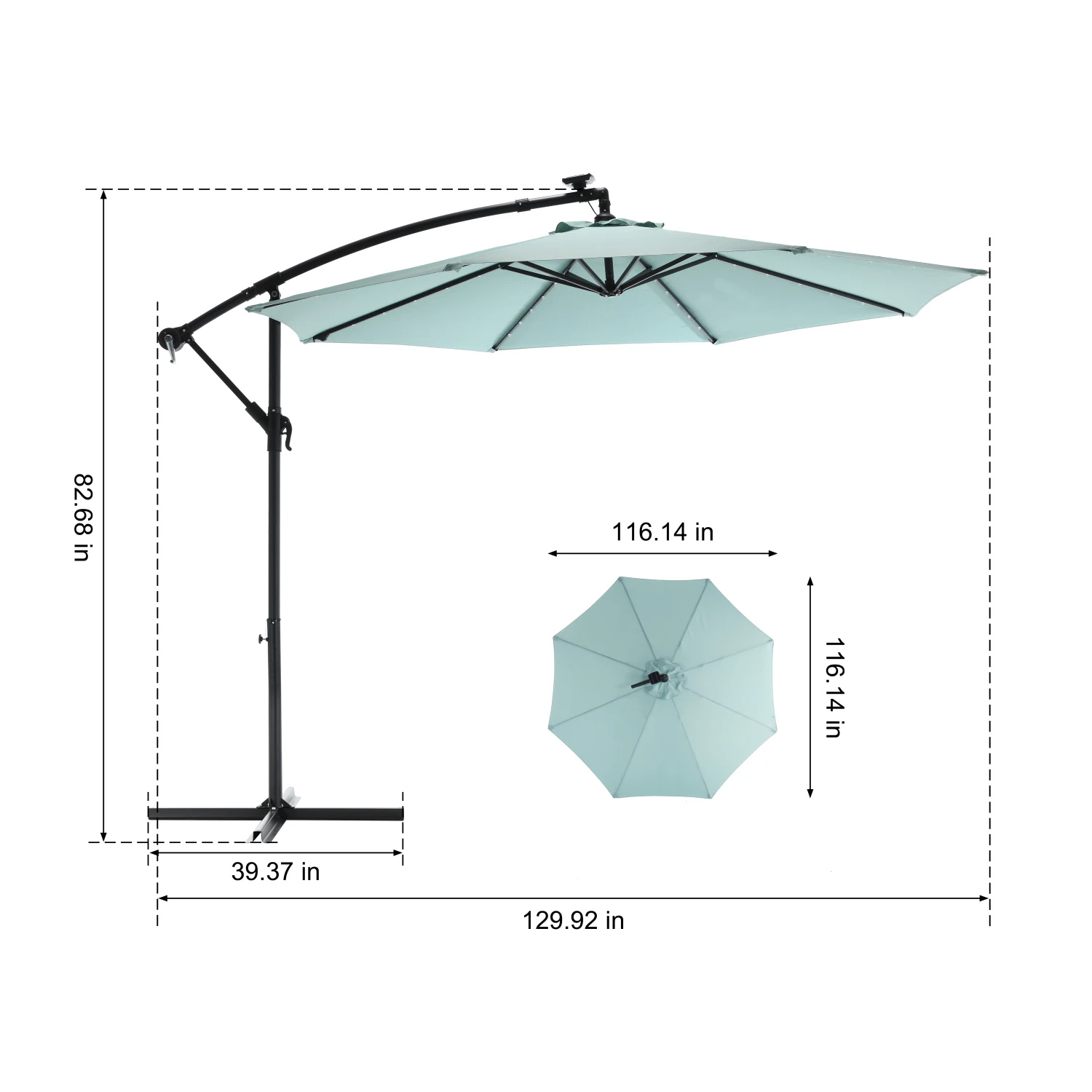 10ft Solar LED Offset Hanging Market Patio Umbrella ( Light green )