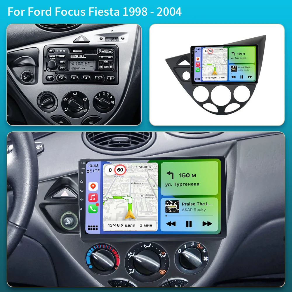 9“ Android 16 For Ford Fiesta 1995-2001 Focus MK1 1998-2004 Multimedia Car Radio Stereo Carplay Autoradio Head Unit Auto 5G DVD
