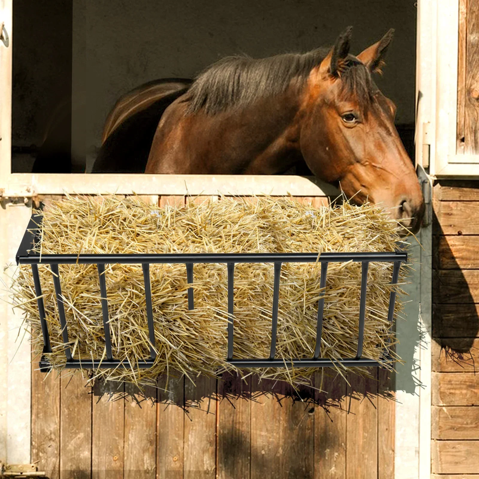 Large Capacity Hay Feeder, Heavy-Duty Steel Goat Hay Rack, 40.8" Long Wall Mounted Horse Hay Holder, Multiple Sided Feeding