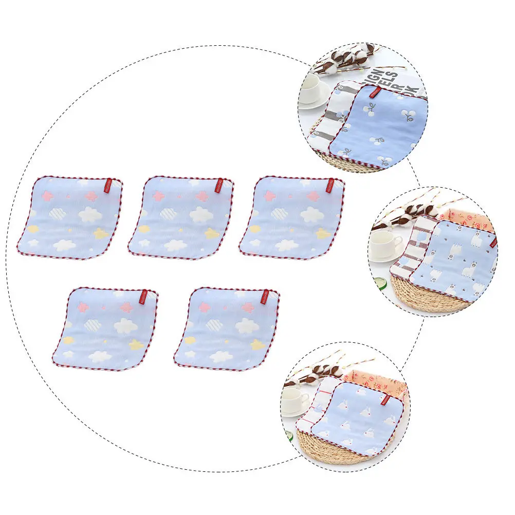 

5Pcs Cotton Small Square Towel Reusable Washable Durable Water Absorption Soft Comfortable Home Travel Baby Towel