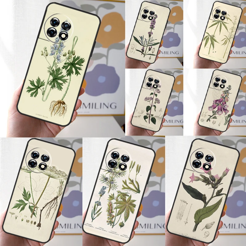 Botanical Drawings Flowers Plants Case For OnePlus 12 11 9 10 Pro 10R 8T 10T 12R OnePlus Nord CE 3 2 Lite N30 N20 N10 Cover