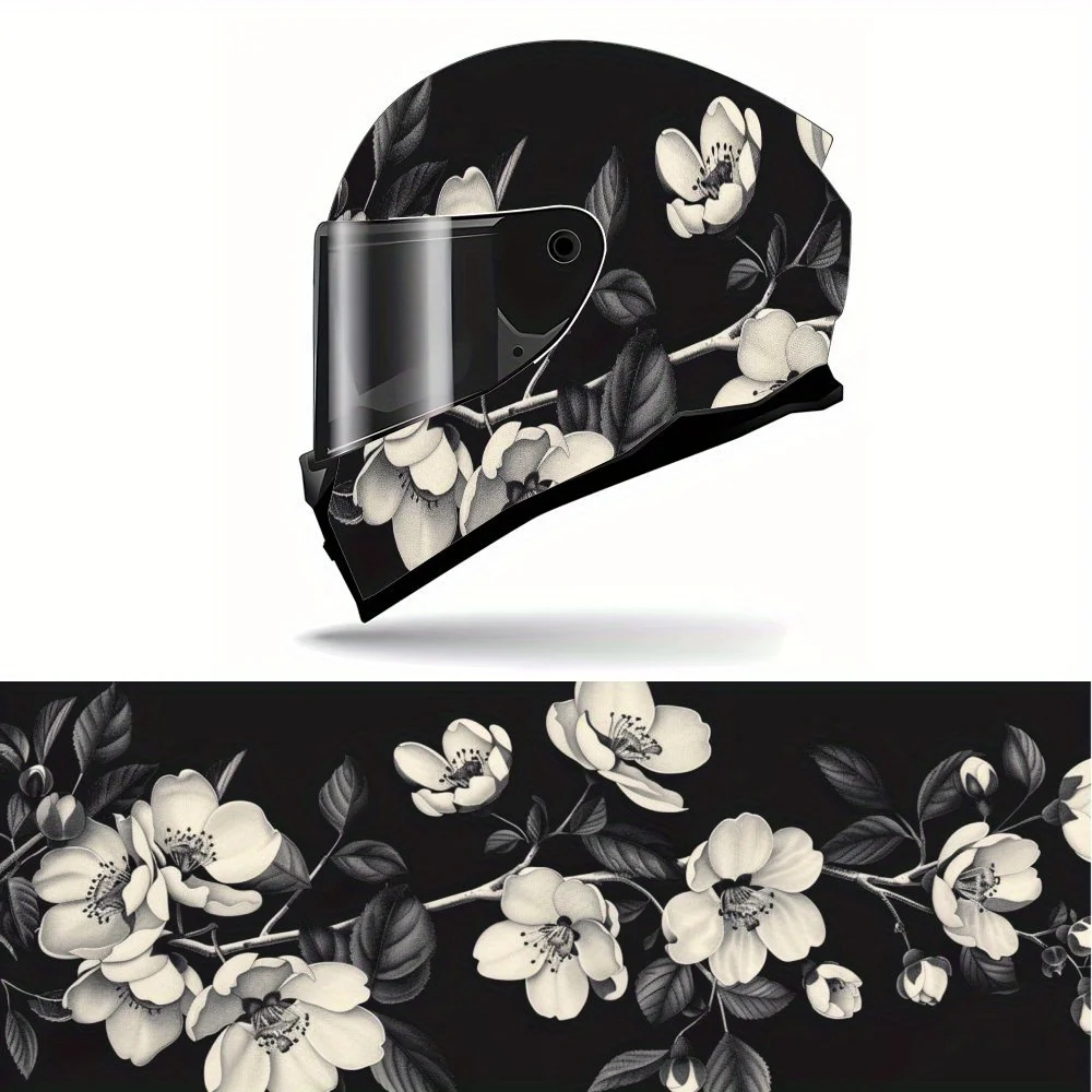

Dark Night White Bloom Full Face Helmet Vinyl Wrap Sticker, Waterproof Scratch-Resistant Self-Adhesive PVC Decals, Artistic Aest