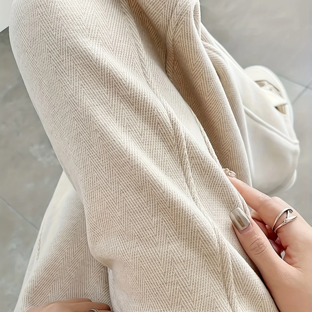 กางเกงขากว้างผู้หญิงแบบหนา กางเกงขายาวเอวสูงบุขน กางเกงขาตรงสำหรับฤดูใบไม้ร่วงและฤดูหนาว แฟชั่นลำลอง