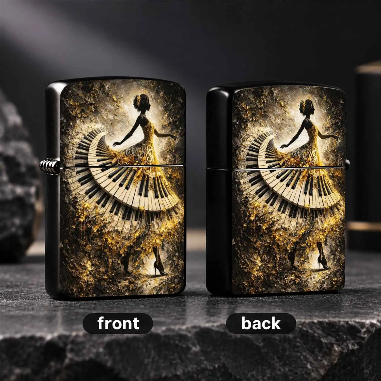 Vintage Gilded Art Lighter With Elegant Dancer Piano Skirt Pattern, Exquisite Textured Creative Artistic Accessory, Portable Stylish Practical Item For Daily Use, Ideal Unique Present For All Scenes And Occasions A Humorous And Interesting
