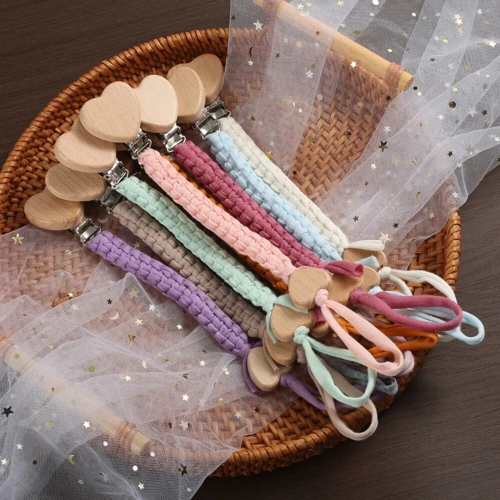 New Pacifier Weave Chain Pendant for Beech Wooden Heart Nipple Holder Soother Chain Clips Teethers for Baby Accessories image 4