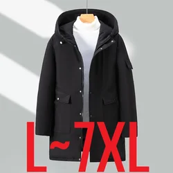 2024 New in Men Long Padding Hooded Zip-up Cotton Down Padded Parka Male Winter Windbreaker Thermal Jacket Coat Autumn Big Size