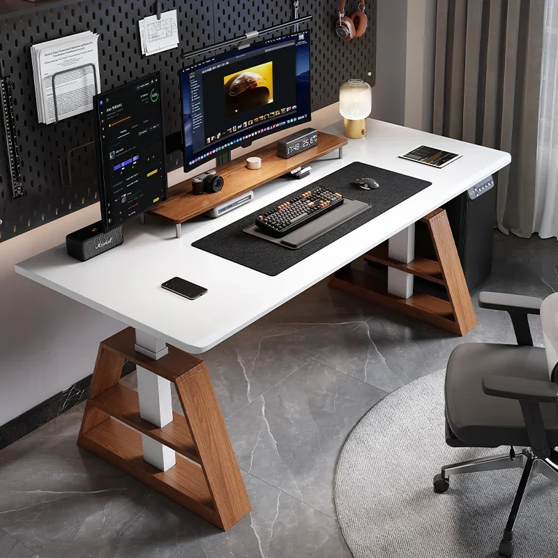 محطة رفع كهربائية جمالية ممتازة، كمبيوتر مكتبي عمودي، خشب متين، عمل أبيض ومكتب دراسة