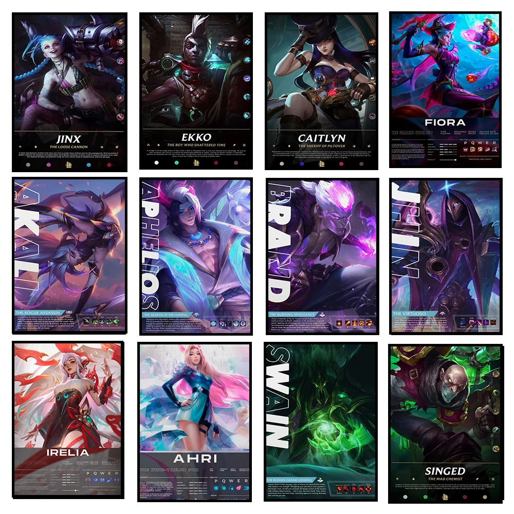 ملصق فني من Game League of Legends، JINX CAITLYN EKKO لوحة فنية مطبوعة على القماش، تستخدم لتزيين جدران المنزل، بدون إطار