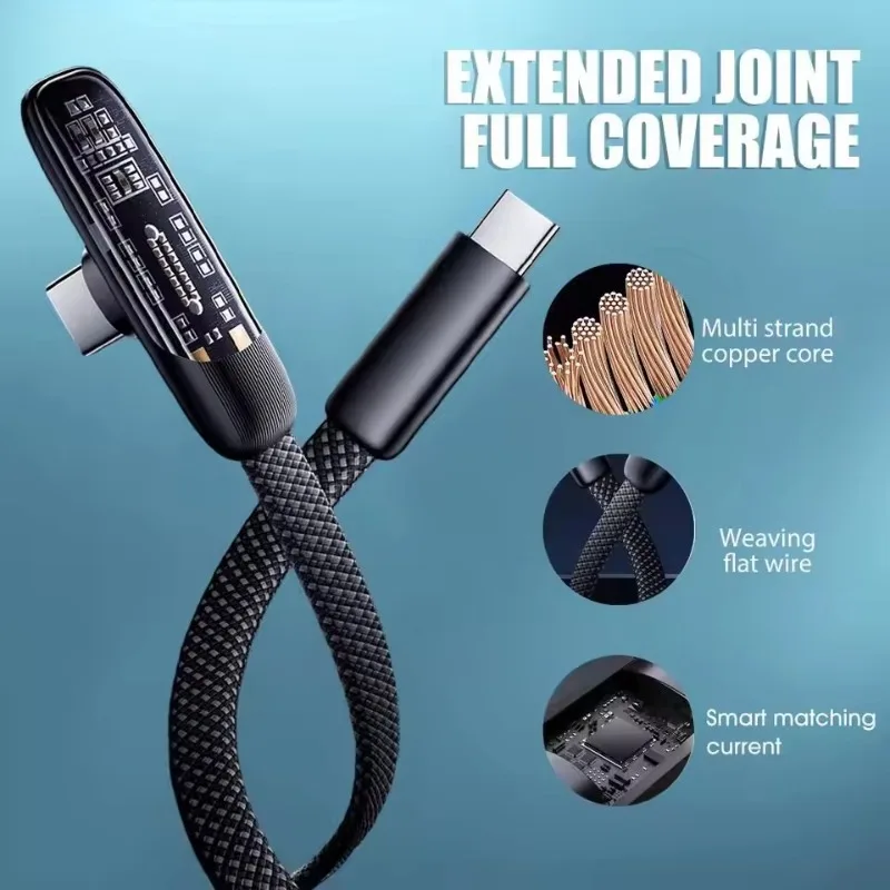60W Fast Charging Right Angle Type-C Cable Flat Flat Nylon Braided 90 Degree Elbow USB C To C Charger Wire for iPhone 18 Duo