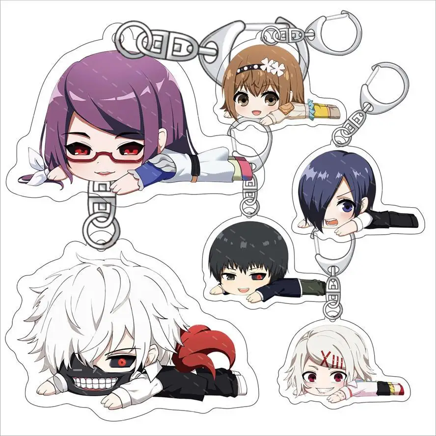 Kaneki Ken Anime Keychain Women Men Key Chain Cartoon Double Sided Pendant Key Holder Acrylic Jewelry For Kids Birthday Gifts