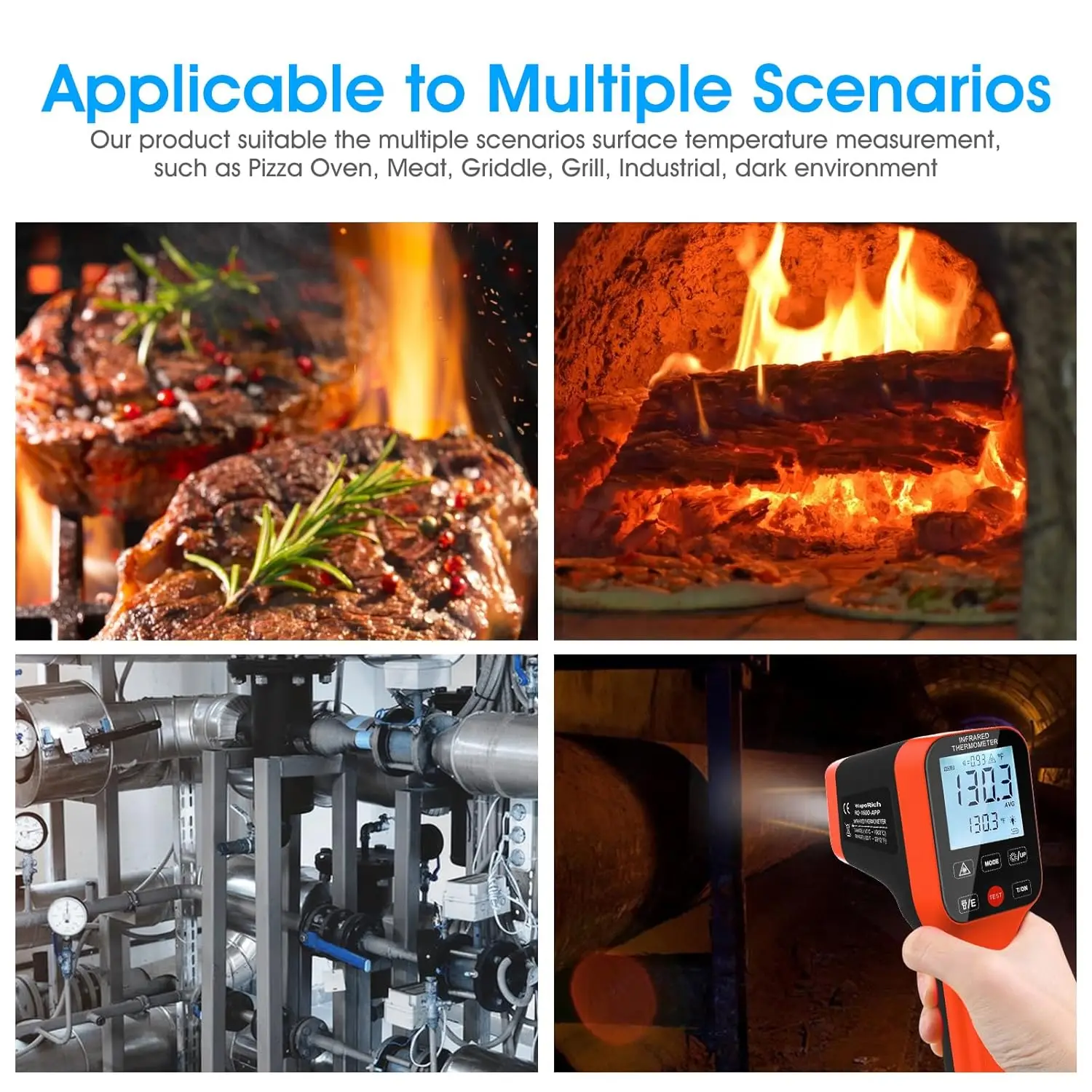 BT-1600APP Bluetooth Infrared Thermometer Gun -50~1600℃ Non-Contact IR Laser Temperature Gun DS30:1 for HVAC Oven BBQ Industrial