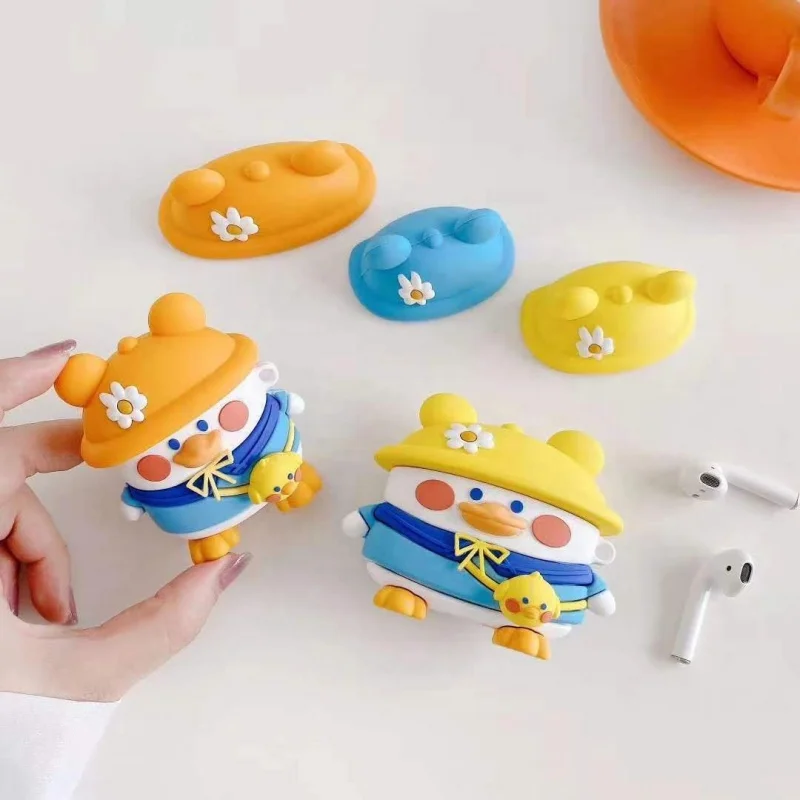Silicone casos capa para Airpods Pro, design bonito do pato, desenhos animados 3D, 3 chapéu colorido, 3