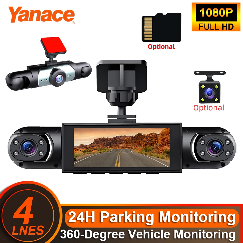Yanace Dash Cam 4 Channel 360° FHD Front Rear Left Right G-Sensor Night Vision Loop Recording Blackbox