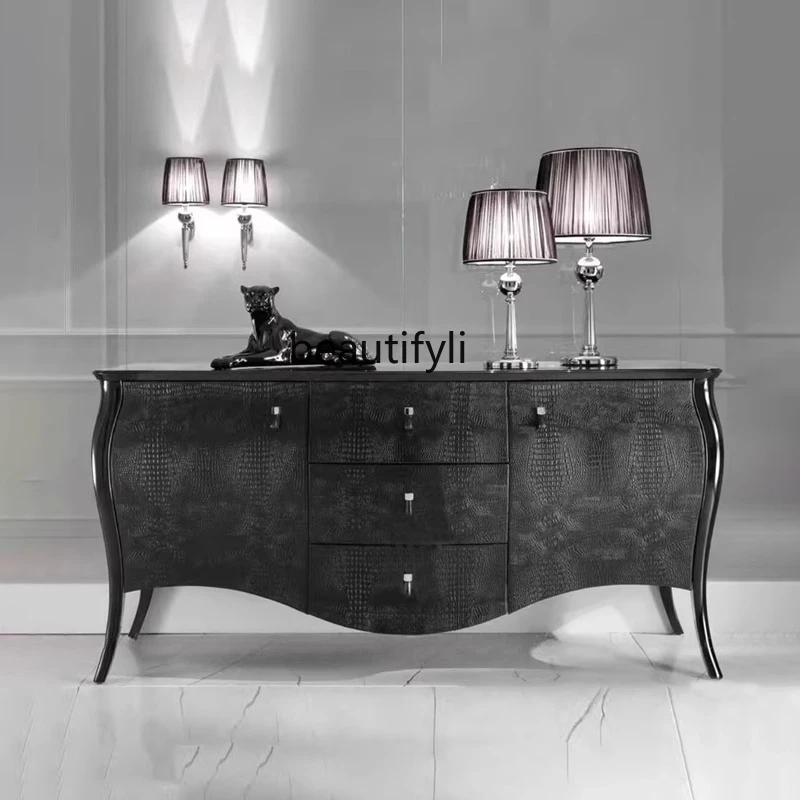 

Italian style, solid wood dining side cabinet, black engraved household storage side cabinet, post-modern entrance cabinet