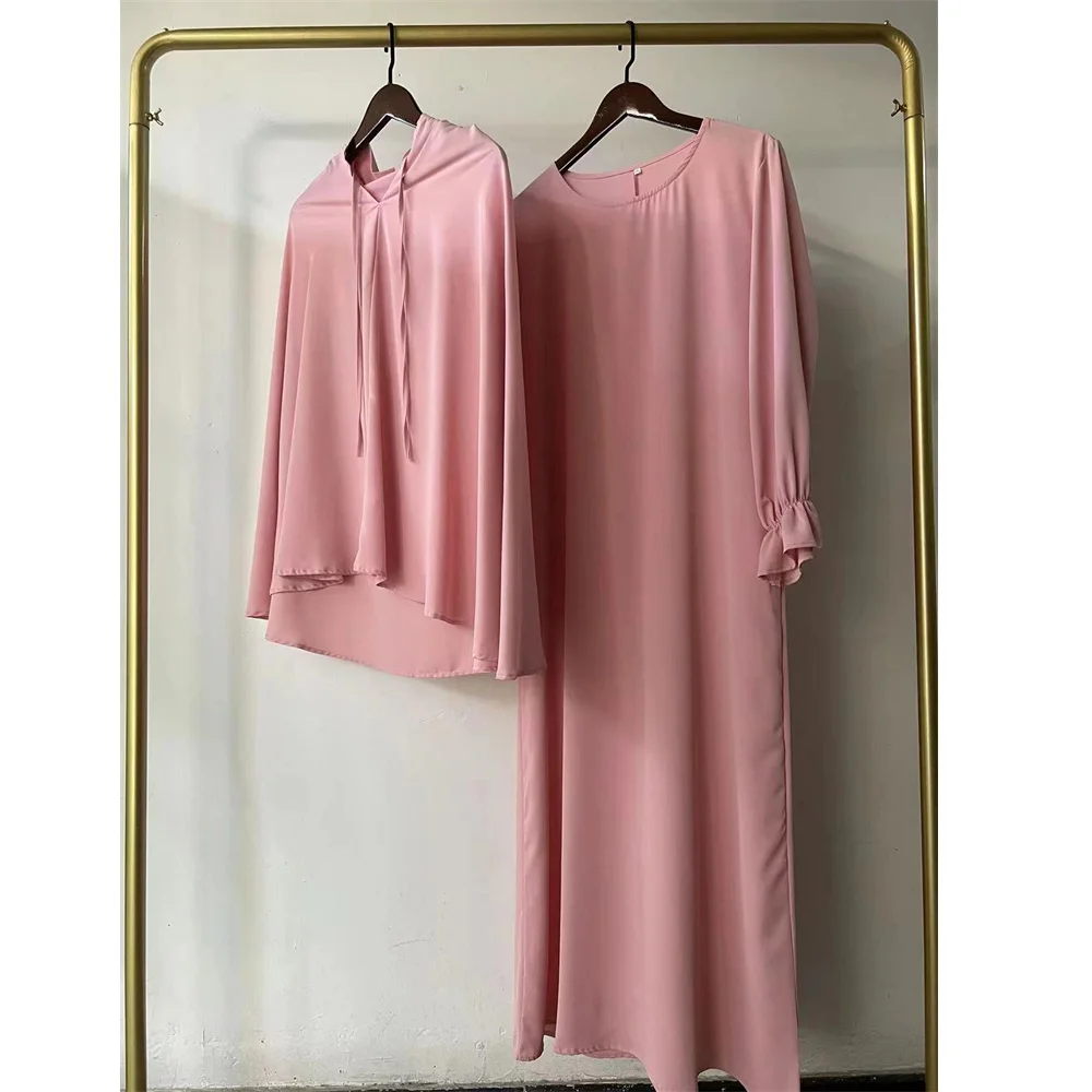 Muslim Women Dress 2 Piece Set Abayas and Hijab Morocco Caftan 2024 New Eid Dubai Arabic Robe Vestido Feminino Elegante Social