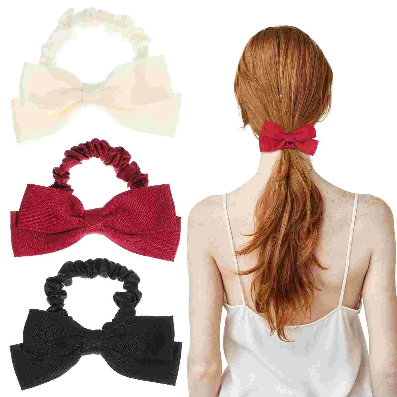 

6 Pcs Bow Tie Hair Rope Scrunchies For Thick Large Intestine Band Satin Cloth Ponytail Holder